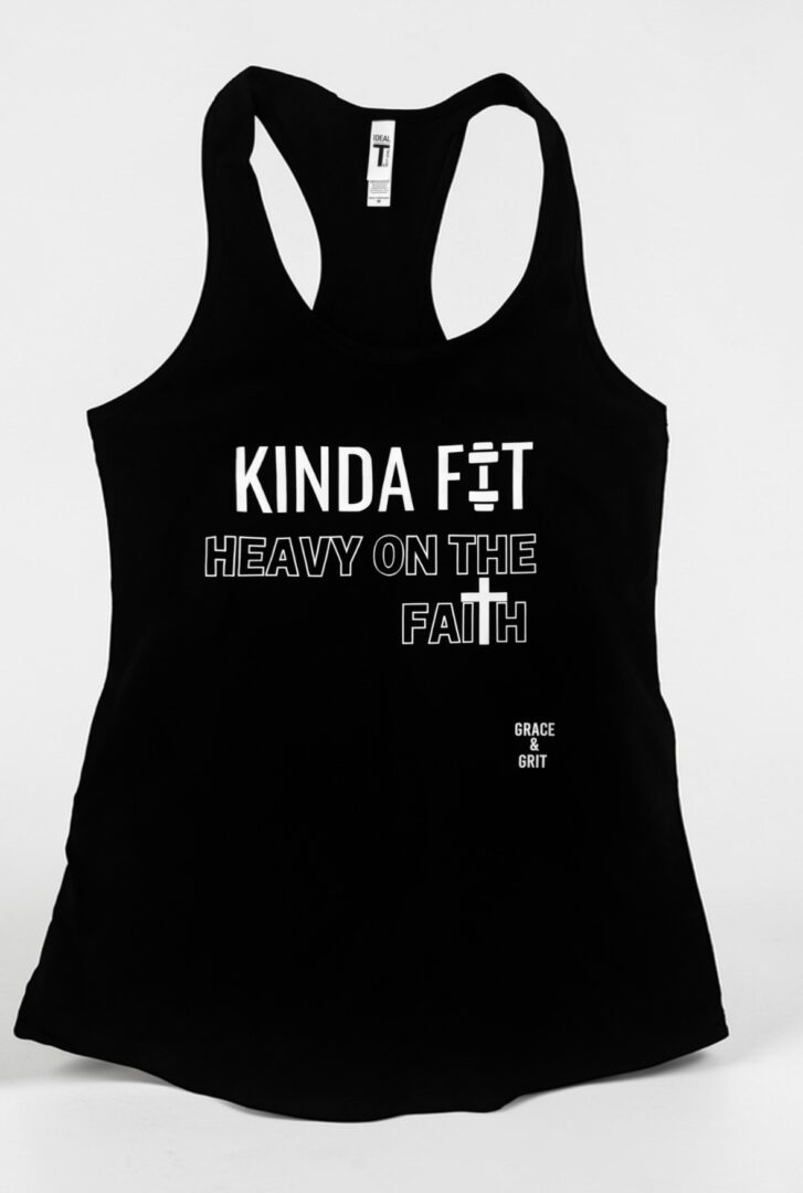 Black tank top with motivational fitness text.