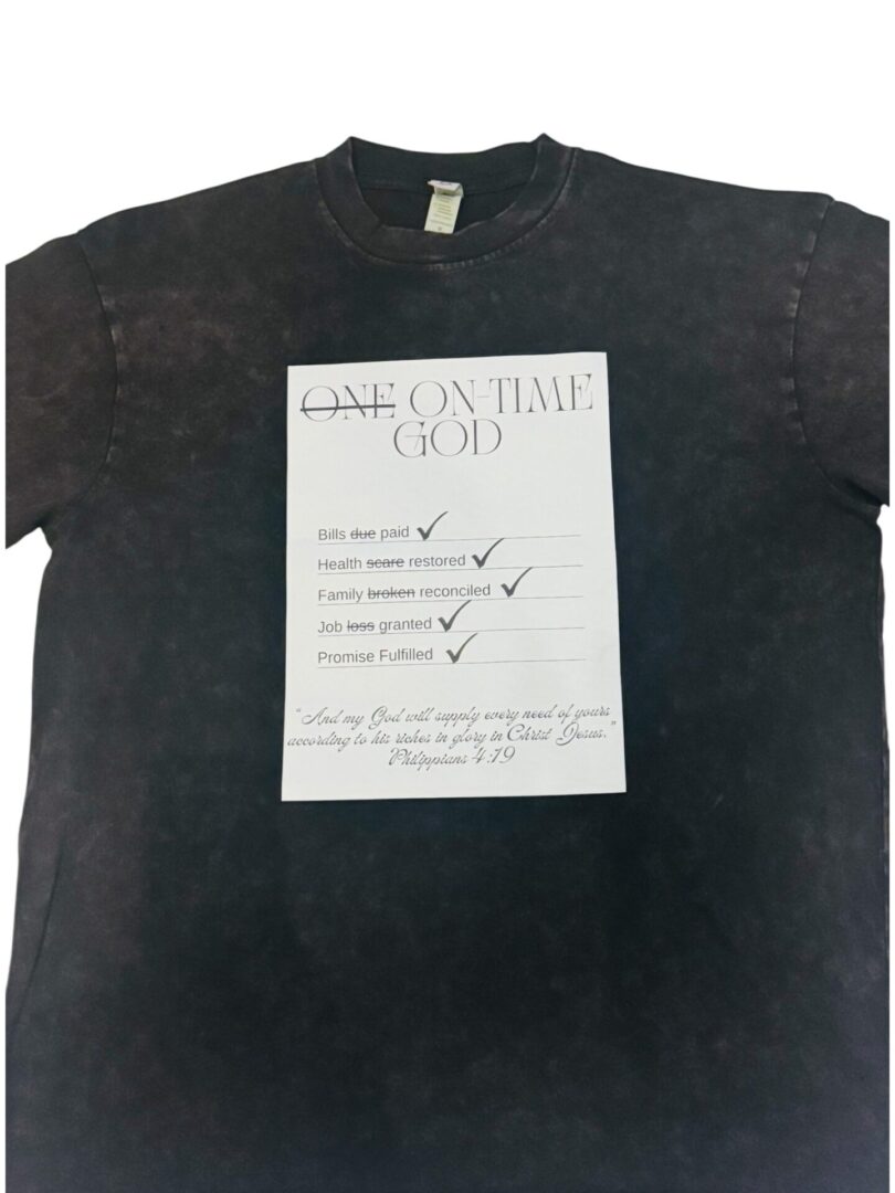 Black t-shirt with a white checklist design on the front.