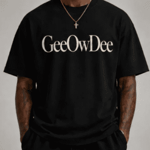 Black t-shirt with GeeOwDee logo